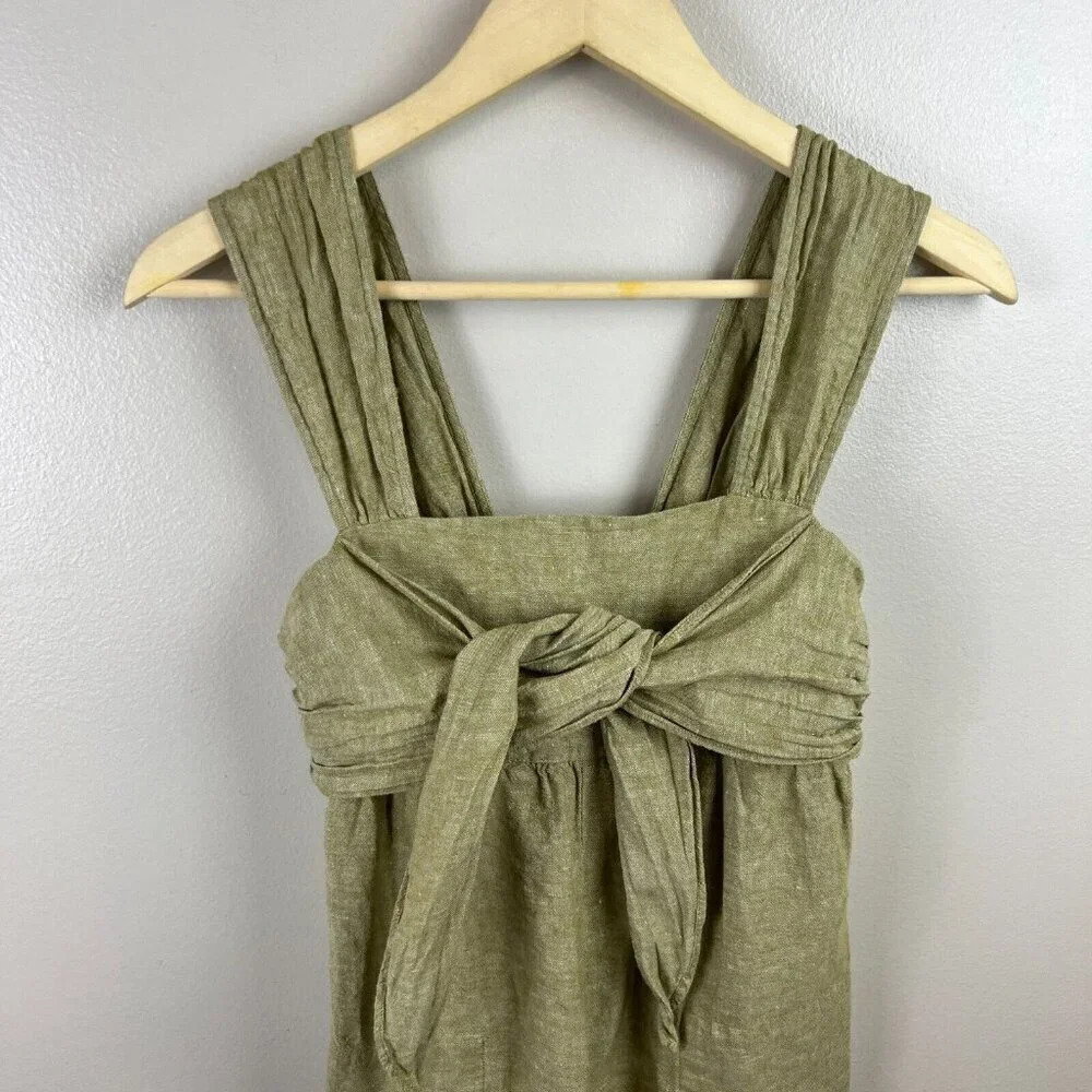 Madewell Cap Sleeve Tie Jumpsuit Size 00 Green Linen Blend Minimal Preppy Casual - Picture 5 of 12